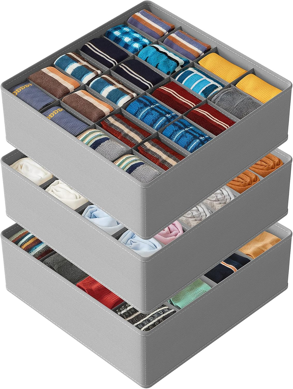 Sock Drawer Organizer Divider 3 Pack, 64 Cell Dresser Closet Nursery Underwear O