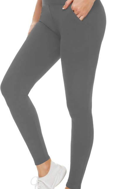 Leggings with Pockets for Women - High Waist Tummy Control Yoga Pants Running Gy