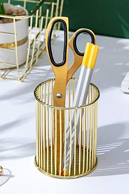 Gold Metal Pen Holder for Desk, Makeup Brushes Cup, Pencil Holders, Office&Home 