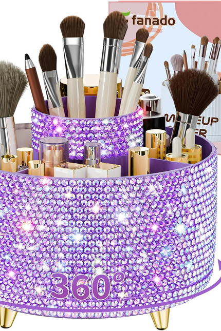 360° Rotating Desktop Women Brush Holder Organizer, Makeup Organizers Countertop