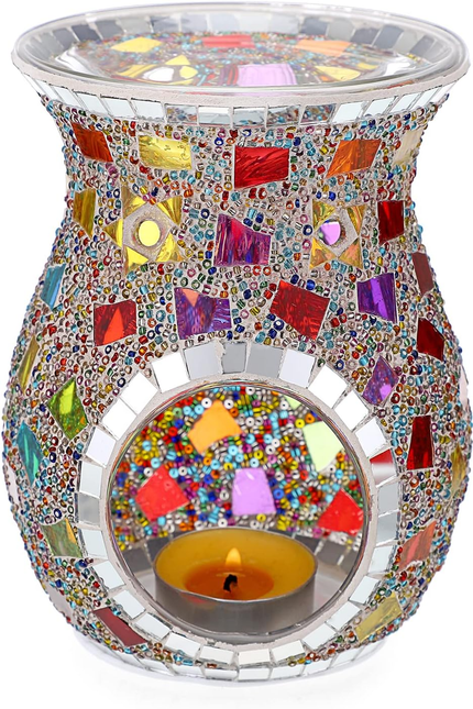 Charming Mosaic Essential Oil Burner, Tea Light Wax Melt Warmer for Scented Wax,