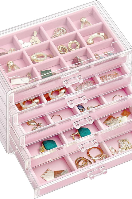 Procase Earring Holder Organizer Jewelry Box with 3 Drawers, Acrylic Clear Earri