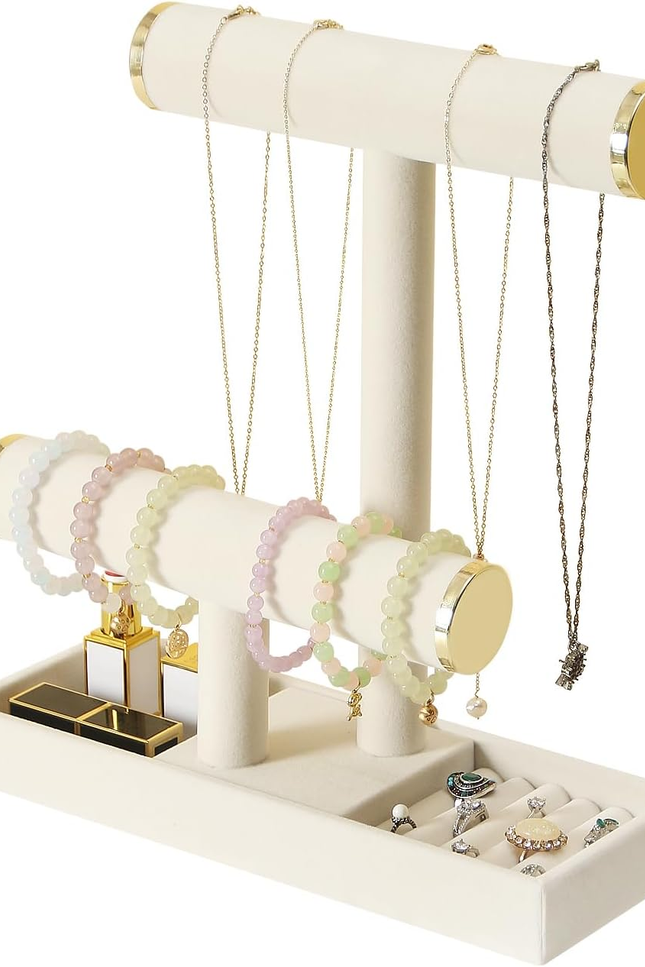 Jewelry Holder Stand,2 Tier Necklace Bracelet Organizer with Tray,Jewelry Displa
