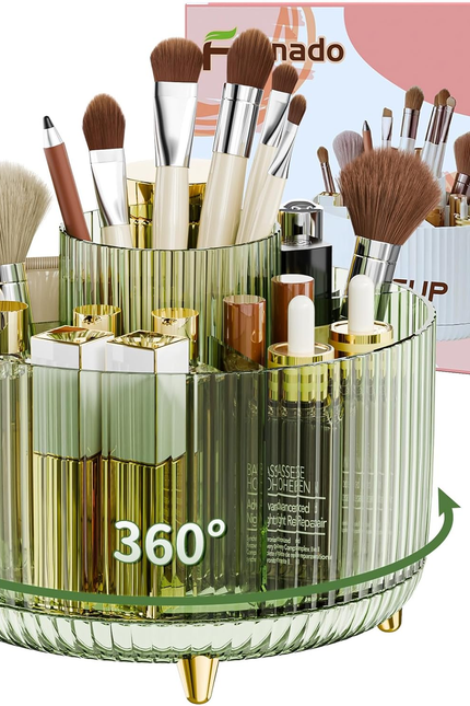 360° Rotating Desktop Women Brush Holder Organizer, Makeup Organizers Countertop