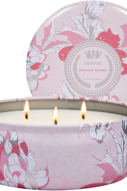 Peach Scented Candles 12Oz 40 Hour Long Lasting, 3 Wick Soy Candles for Home Sce