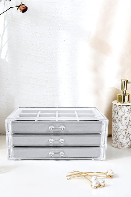 Procase Earring Holder Organizer Jewelry Box with 3 Drawers, Acrylic Clear Earri