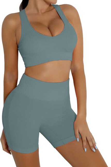 Workout Sets Two Piece Outfits for Women Clothes Gym Yoga Seamless Racerback Spo