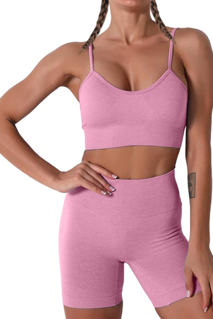 Women Seamless Yoga Set 2 Piece Workout Sport Bra with High Waist Shorts Legging