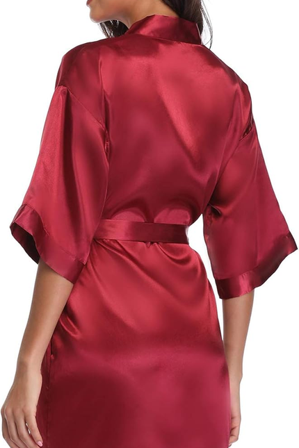 Women'S Pure Short Satin Robes Bridesmaid Bride Party Kimono Silky Sleepwear for