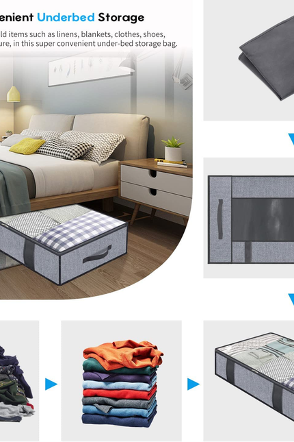 Foldable Underbed Bags 2 Pack - Blankets Clothes Comforters Storage Bag Breathab