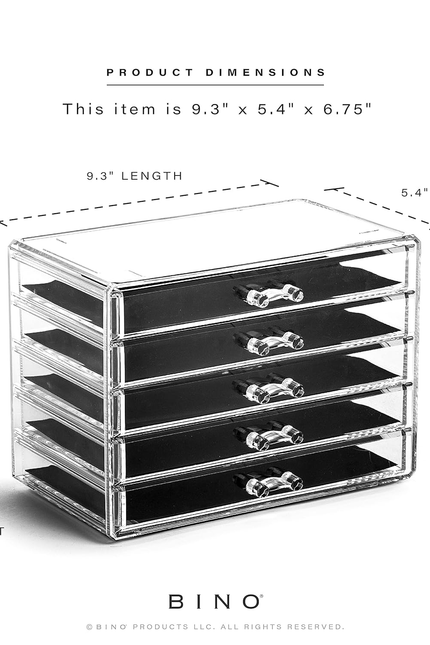 BINO the MANHATTAN SERIES Acrylic Makeup Drawer Organizer- 5 Drawers | Clear Bea