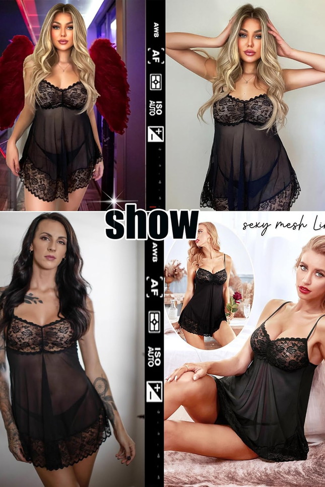 Lace Babydoll Lingerie Sexy Mini Chemise Mesh Wedding Nightie Bridal Nightdress