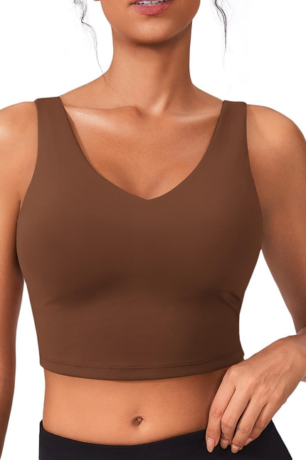 Sports Bras for Women Built in Bras Padded Yoga Bra V Neck Longline Workout Tank