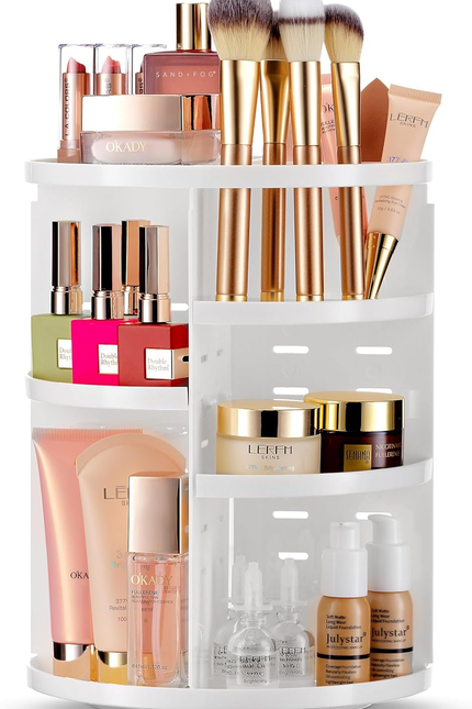Masirs 360 Rotating Makeup Organizer Countertop - Adjustable Shelf Height - the 