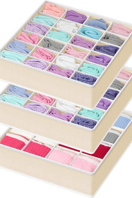 2 Pack Closet Sock Organizer, 24 Cell Drawer Divider, Gray