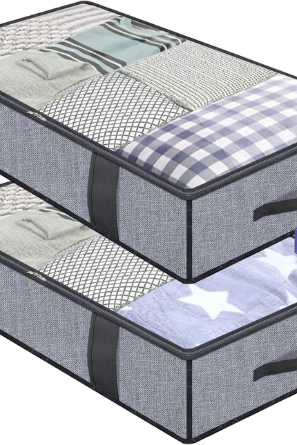 Foldable Underbed Bags 2 Pack - Blankets Clothes Comforters Storage Bag Breathab