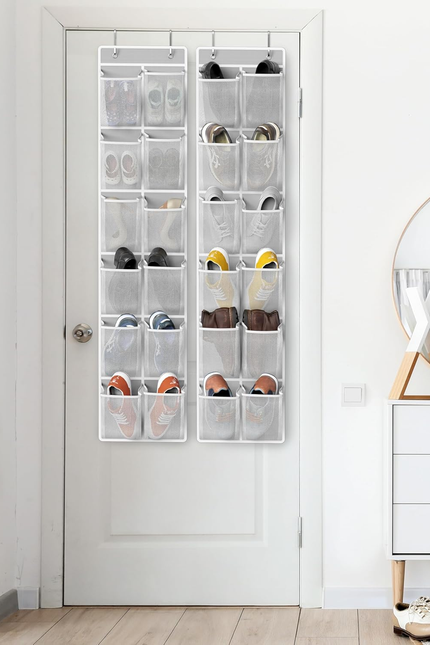 24 Pockets - 2PK 12 Large Pockets over Door Hanging Shoe Organizer, Grey