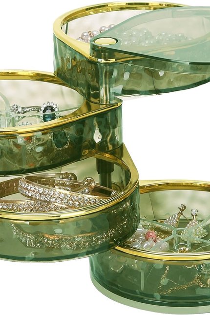 4-Layers Rotatable Jewelry Organizer Storage Box, Clear Jewelry Holder Case for 