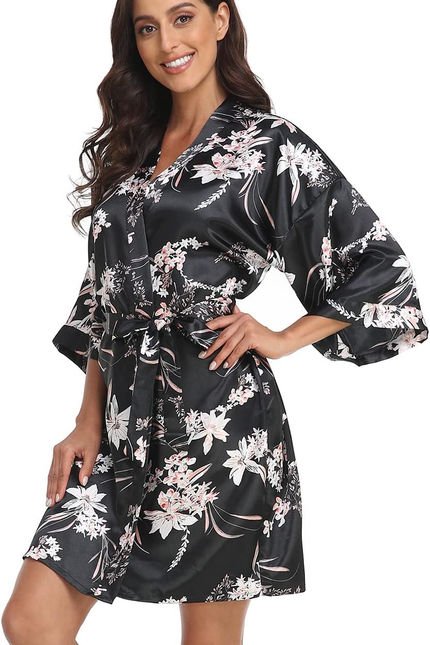 Women Floral Robes Bridesmaids Short Satin Kimono Sleepwear for Wedding Party