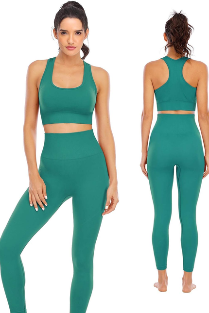 Workout Sets for Women 2 Piece High Waisted Seamless Leggings with Padded Stretc
