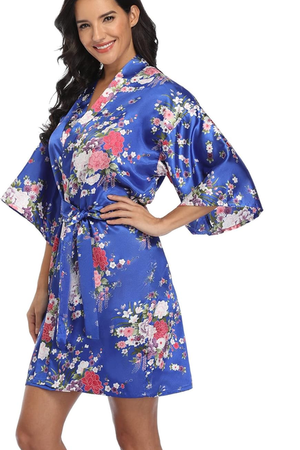 Women'S Floral Short Satin Bridesmaid Robes Silky Bride Robes Getting Ready