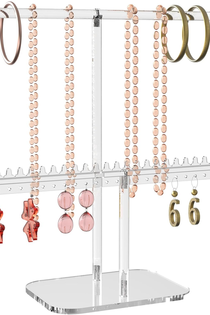 Premium Jewelry Stand, Earring Holder, Necklace Holder Stand, Clear 3-Tier Acryl
