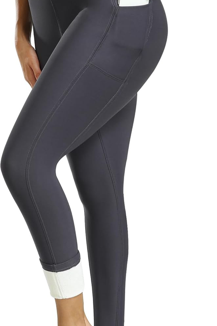CHRLEISURE Fleece Lined Leggings Women with Pockets - Winter Warm Thermal Thick 