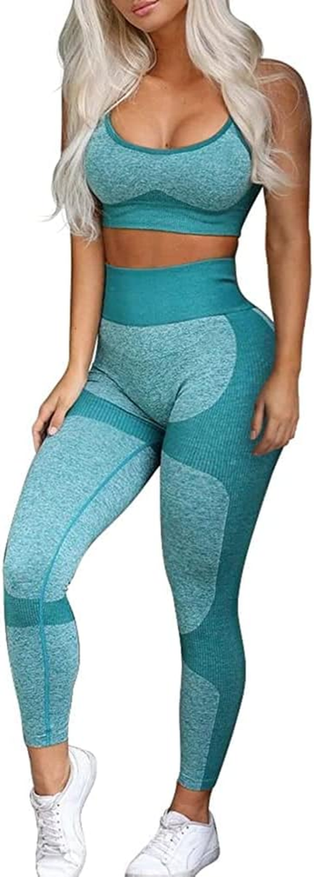 Women’s 2 Piece Workout Set – Seamless Yoga Leggings  Cross-Strap Sports Bra Gym