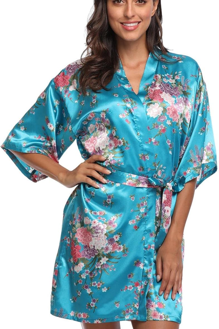 Women Floral Satin Kimono Robes Short Bridesmaid Robe for Getting Ready Wedding 