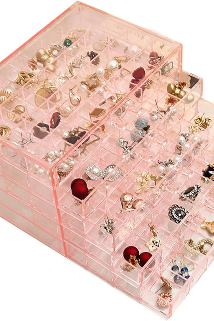 Earring Storage Box Organizer, Acrylic Jewelry Storage Box Holder 5 Drawers Tran