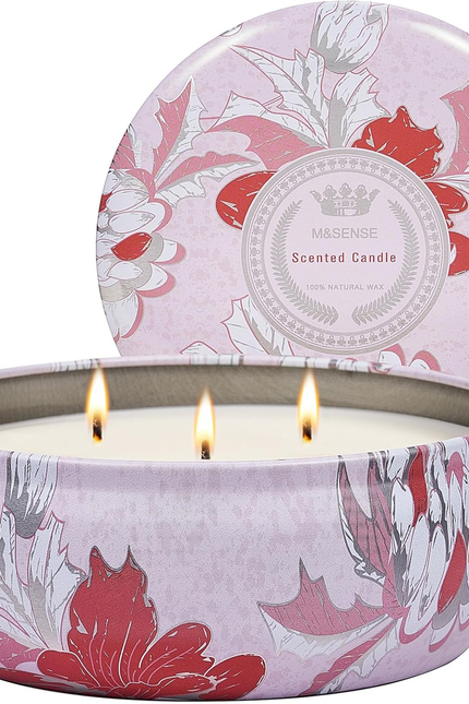 Peach Scented Candles 12Oz 40 Hour Long Lasting, 3 Wick Soy Candles for Home Sce
