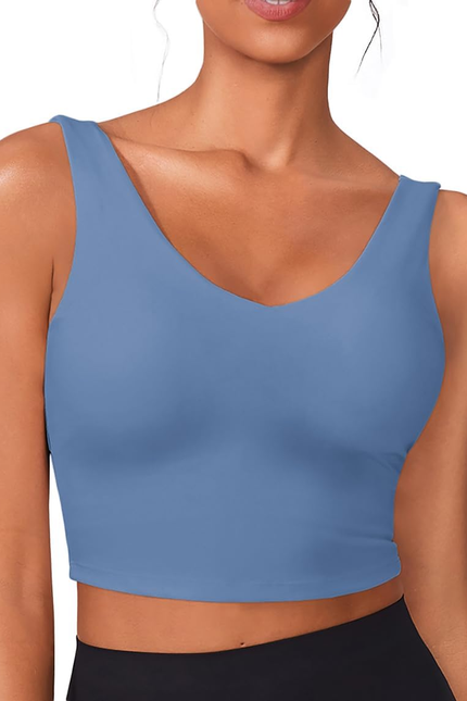 Sports Bras for Women Built in Bras Padded Yoga Bra V Neck Longline Workout Tank
