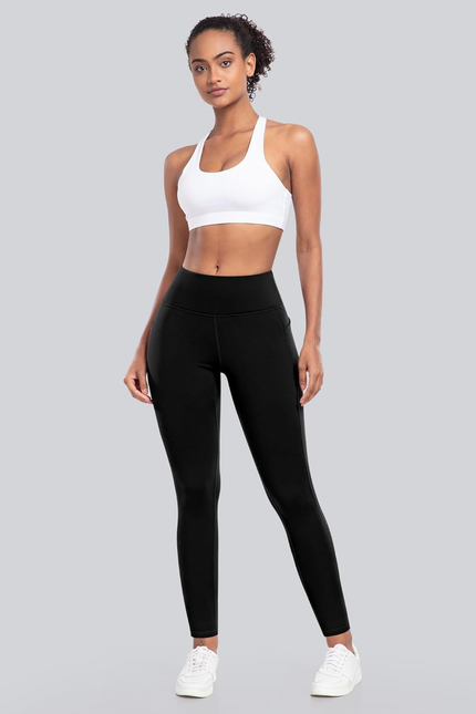 CHRLEISURE Fleece Lined Leggings Women with Pockets - Winter Warm Thermal Thick 