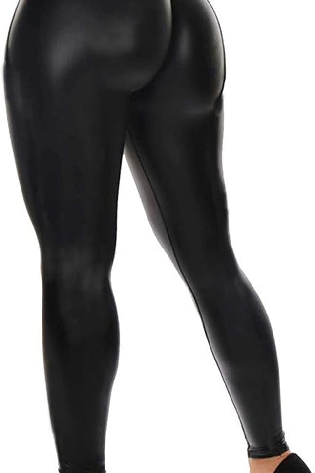 RIOJOY Womens Sexy Leather Leggings PU High Waist Butt Lifting Pleather Pants St