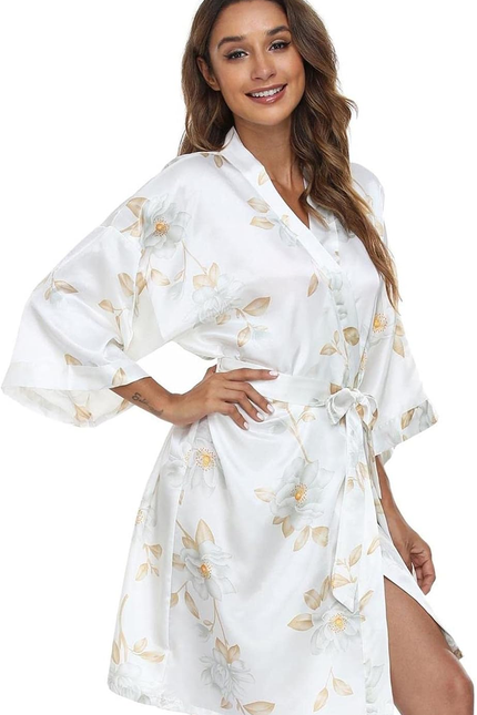 Women Floral Robes Bridesmaids Short Satin Kimono Sleepwear for Wedding Party