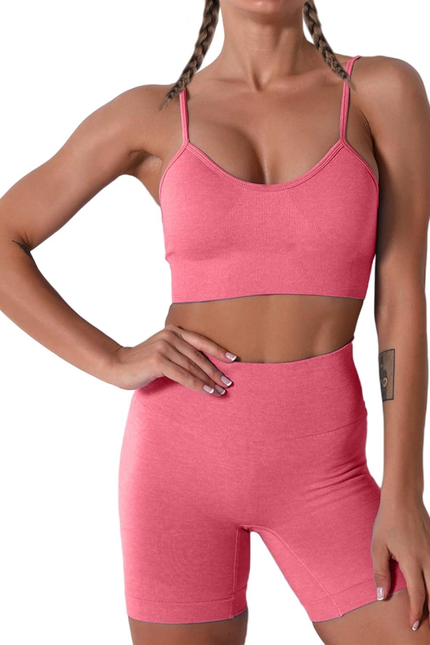 Women Seamless Yoga Set 2 Piece Workout Sport Bra with High Waist Shorts Legging