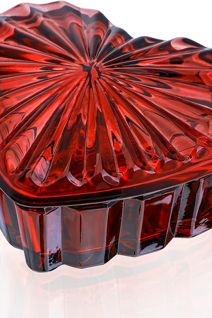 Glass Heart Shaped Jewelry Box Candy Dish with Lid Ring Earring Trinket Storage 