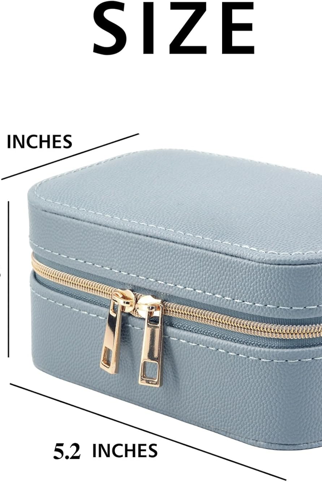 Travel Jewelry Box, Small Blue Case for Business Travel, PU Leather Compact Size