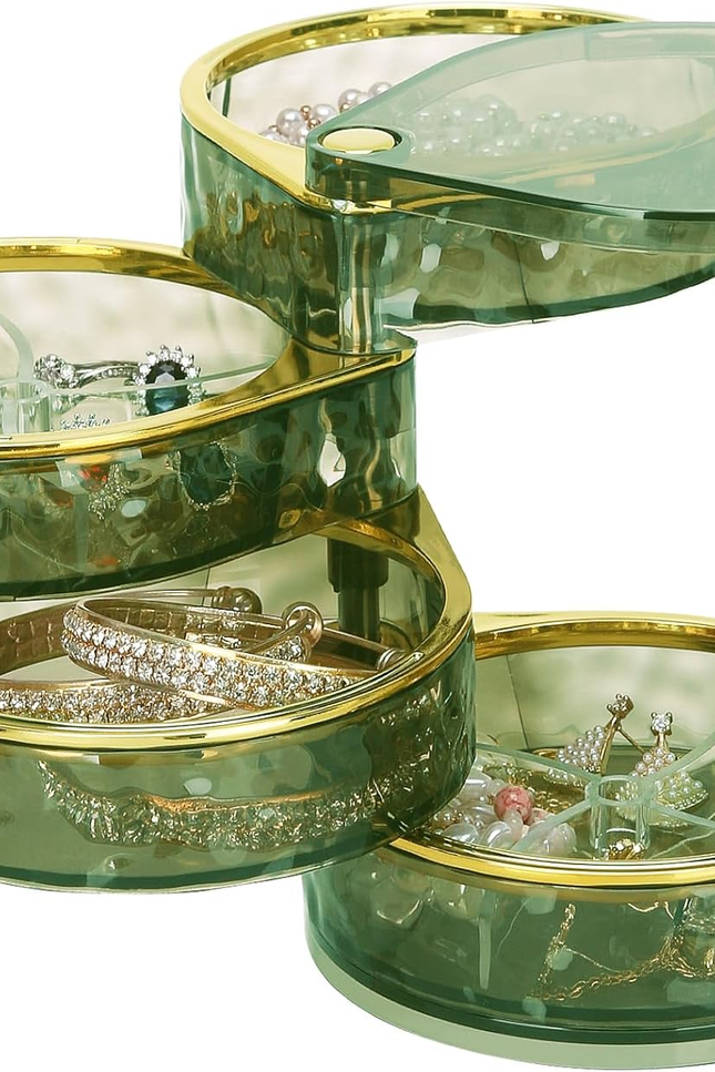 4-Layers Rotatable Jewelry Organizer Storage Box, Clear Jewelry Holder Case for 