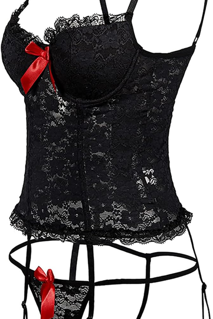 plus Size Sexy Corset Garter Belt Lingerie Set for Women Exotic Floral Lace Cami