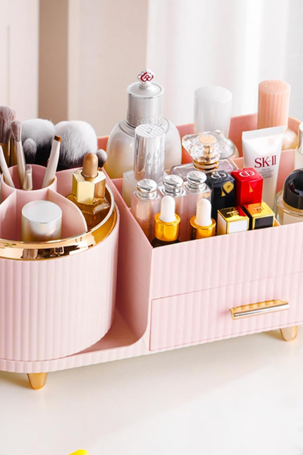 360° Rotating Vanity Makeup Organizer with Brush Holder, Large Spinning Cosmetic