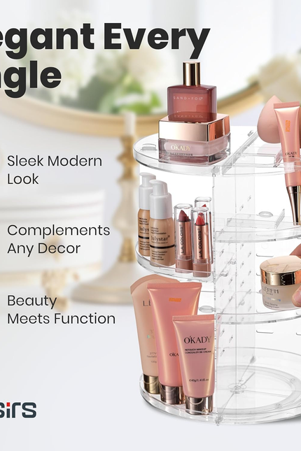 Masirs 360 Rotating Makeup Organizer Countertop - Adjustable Shelf Height - the 