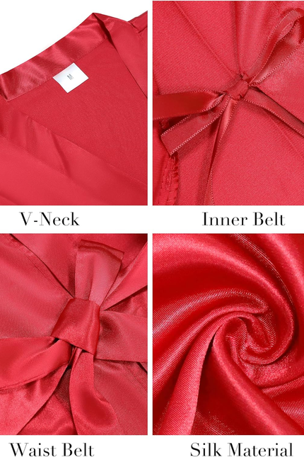 Womens Kimono Robes Dressing Gown Satin Bathrobe Nightdress Short Style Bridal R