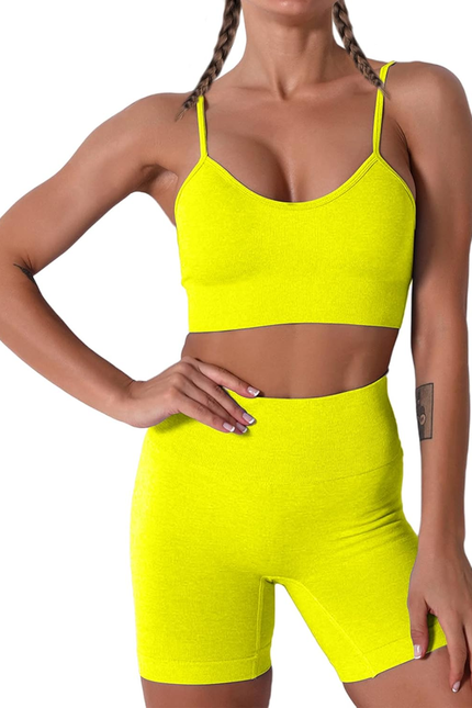 Women Seamless Yoga Set 2 Piece Workout Sport Bra with High Waist Shorts Legging