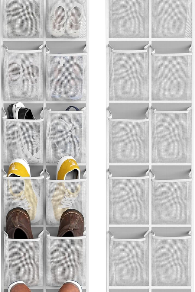24 Pockets - 2PK 12 Large Pockets over Door Hanging Shoe Organizer, Grey