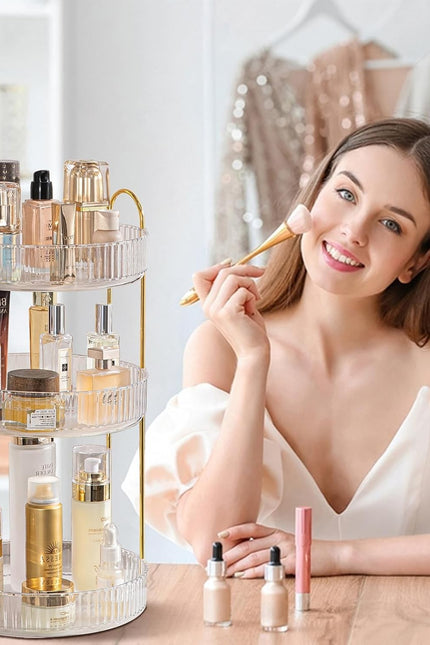 Rotating Makeup Organizer for Vanity, High-Capacity Skincare Perfume Storage, Ba