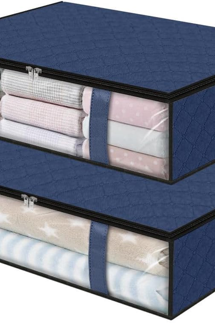 under Bed Storage Bins, 2-Pack 40L Foldable Fabric Storage Bags with Transparent