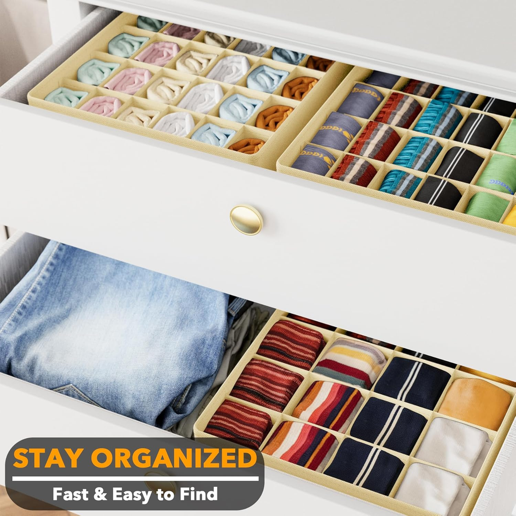 Sock Drawer Organizer Divider 3 Pack, 64 Cell Dresser Closet Nursery Underwear O