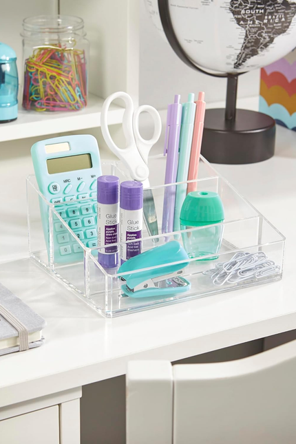 Clear Plastic Small Countertop Vanity Makeup Organizer, Compact Rectangular 4-Co