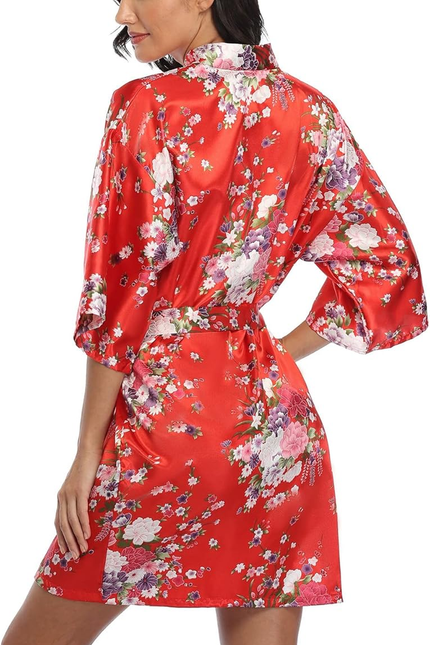 Women'S Floral Short Satin Bridesmaid Robes Silky Bride Robes Getting Ready